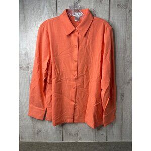Drapers & Damons Womens Petites PL Orange Button Up Blouse Career Minimalist Top